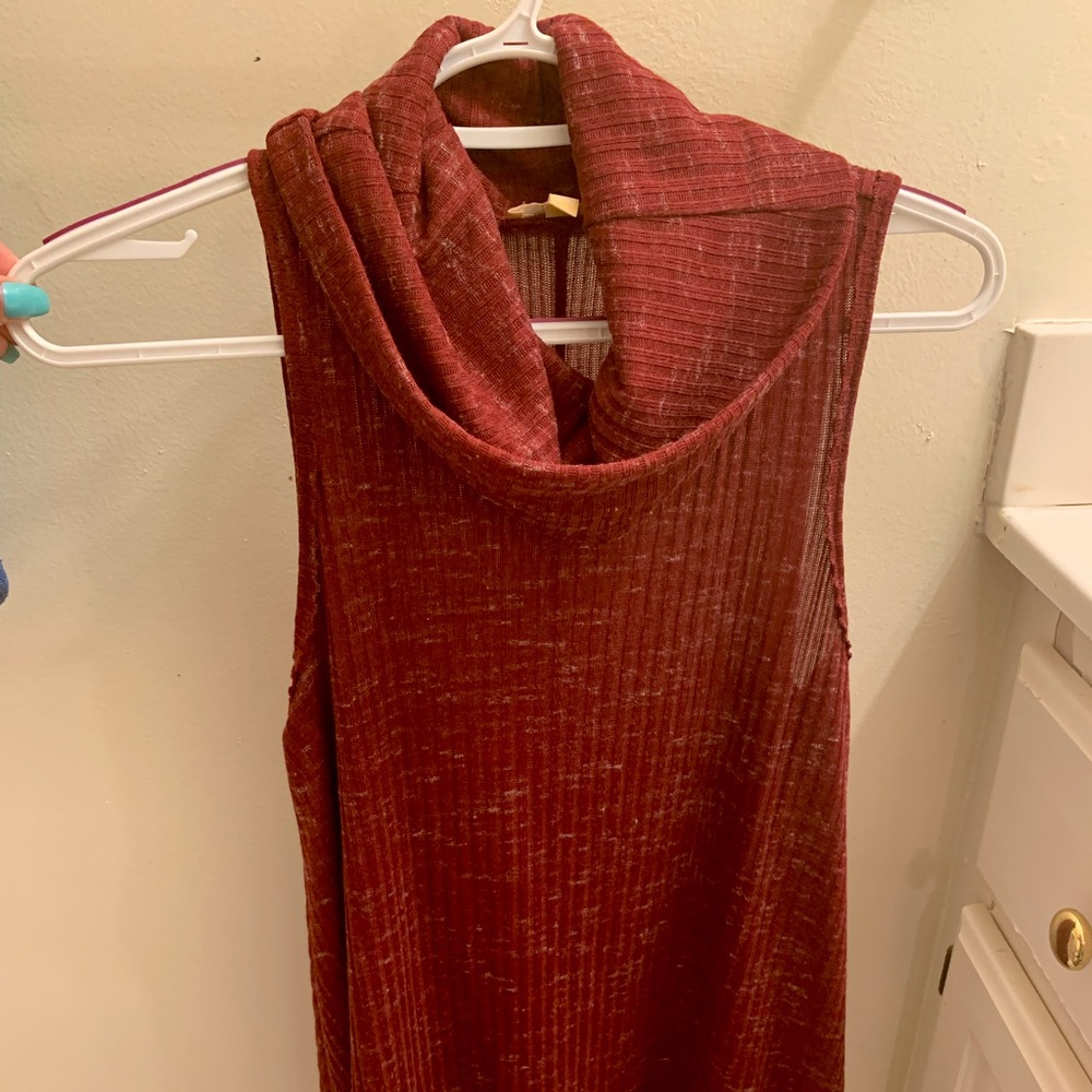 Takara Red Turtleneck Sweater Sleeveless Dress